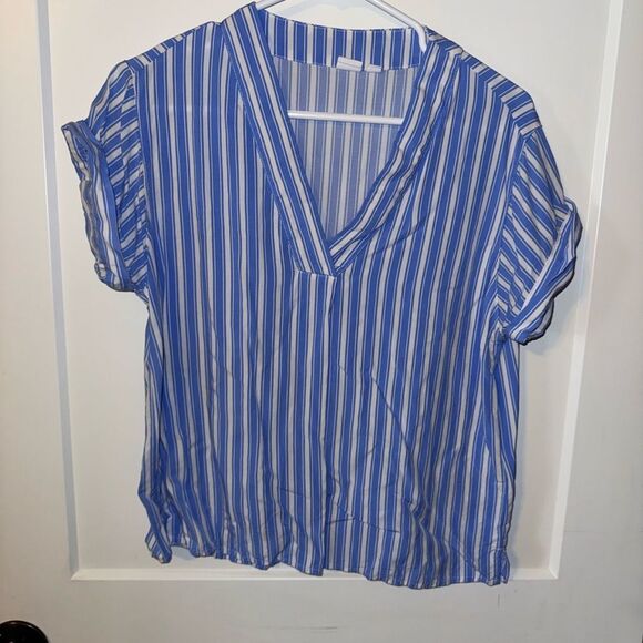 GAP Blue and White Relaxed Blouse with Cuffed Sleeves - Picture 1 of 4